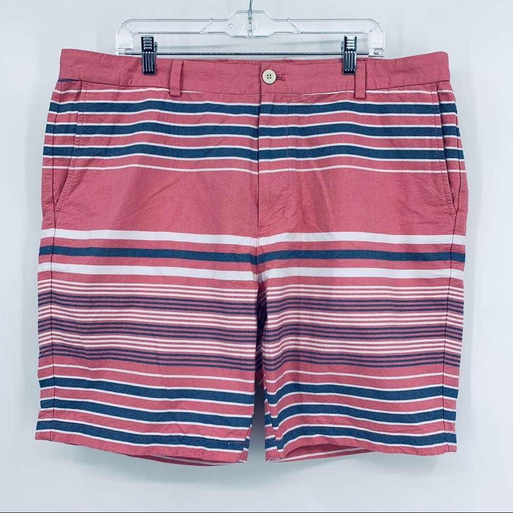 Vineyard Vines Shorts Seaward Stripe Breaker Flat Front Shorts Pink Red Size 40